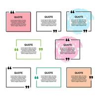 Set of eight rectangular quote box frames isolated on white background. Vector illustration
