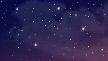 Night sky with clouds and many stars. Abstract nature background with stardust in deep universe. Vector illustration.