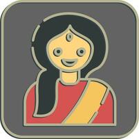 Icon indian girl. Diwali celebration elements. Icons in embossed style. Good for prints, posters, logo, decoration, infographics, etc. vector