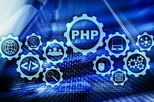 lenguaje de programación php. Desarrollo de tecnologías de programación y codificación concepto de espacio cibernético. foto