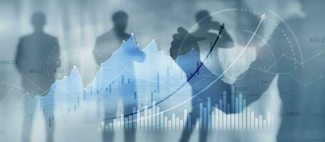 Virtual screen with stock market changes. Business Finance graph chart photo