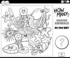 counting cartoon marine animals educational game coloring page vector