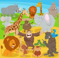 happy cartoon wild animal characters group vector