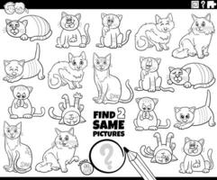 find two same cartoon cats activity coloring page vector