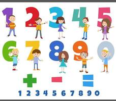 educational numbers set with comic children characters vector