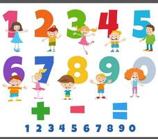 educational numbers set with funny children characters vector