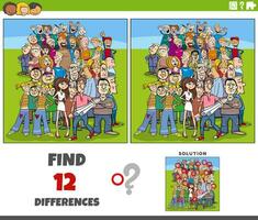 differences game with funny cartoon people crowd vector