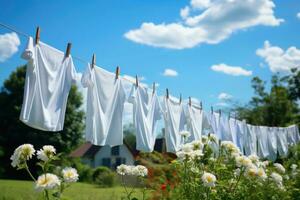white Clothes on a clothesline AI generated photo