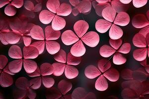 Bright pink pattern of four leaf clovers AI generated photo