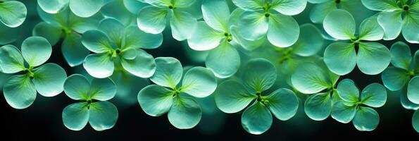 Pattern of four leaf clovers banner AI generated photo