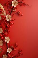 chino nuevo año, bandera con Copiar espacio ai generado foto
