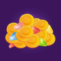A pile of coins and diamonds  Cartoon style game GUI element vector