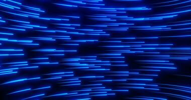 animazione di raggiante linee, alto velocità neon particella fluire, grande dati flusso, digitale tecnologia blu sfondo, in movimento leggero particelle, spaziale comunicazione Rete. senza soluzione di continuità ciclo continuo video