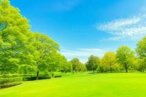 Beautiful landscape park with trees and sun. Colorful foliage in the park. AI Generative Pro Photo