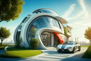 House in trendy futurism style. AI Generative Pro Photo