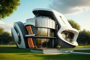 House in trendy futurism style. AI Generative Pro Photo