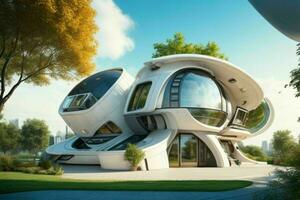 House in trendy futurism style. AI Generative Pro Photo