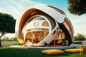 House in trendy futurism style. AI Generative Pro Photo