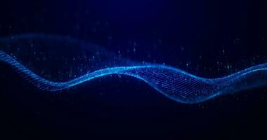 Abstract glowing digital cyber wave made of particles and dots moves on a blue background, big data visualization, futuristic and technological, 3D, 4K, seamless loop video