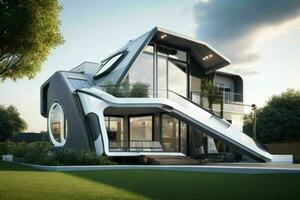 House in trendy futurism style. AI Generative Pro Photo