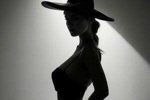 Fashion model woman with hard shadow. AI Generative Pro Photo