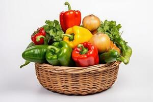 Assorted Organic Vegetables in Basket isolated on White Background. Generative Ai photo