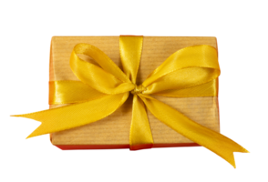 golden gift box with bow isolated png