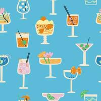 Seamless pattern with different cocktails in flat style. Vector illustration. Pattern for fabric