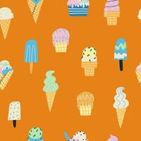 Seamless pattern with ice cream in flat style. Vector illustration. Pattern for fabric, paper, etc.