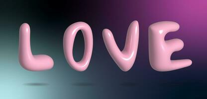 Word love from pink inflated letters on a gradient background, 3D rendering illustration photo