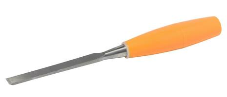 New chisel with a plastic orange handle on a white isolated background photo