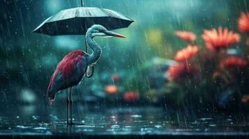 Epic Photography Shot of Bird on Rainy Day. Lively Rainy Season Concept. Generative Ai photo