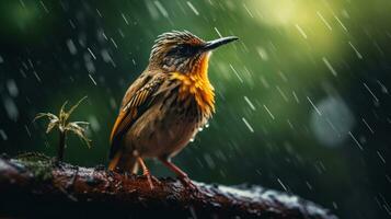 Epic Photography Shot of Bird on Rainy Day. Lively Rainy Season Concept. Generative Ai photo