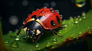 Macro Photo of Ladybug on Green Leaf Background. Generative Ai