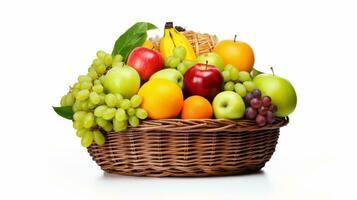 Fresh Fruits in Basket isolated on White Background, Healthy fruits Rich in Vitamins. Generative Ai photo