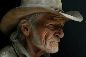 Portrait senior cowboy profile. Generate Ai photo