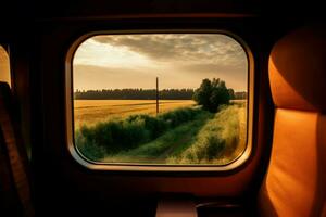 Young Man Looking Out Of Train Window Stock Photo - Download Image