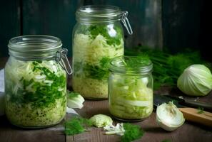 Pickling cabbage jar kitchen. Generate Ai photo