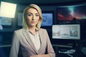 News female tv presenter. Generate Ai photo