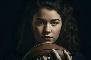 Rugby ball woman. Generate Ai photo