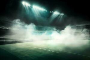 Empty seats stadium fog. Generate Ai photo