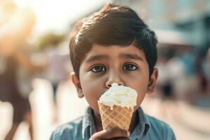 Indian boy ice cream. Generate Ai photo