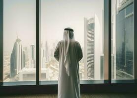 Arab looking window dubai city. Generate Ai photo