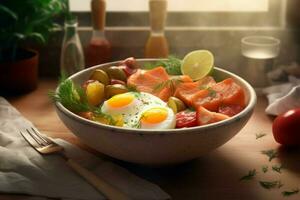 Fresh vegetable breakfast bowl. Generate Ai photo