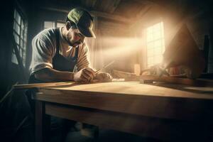 carpintero trabajador artesanía. generar ai foto