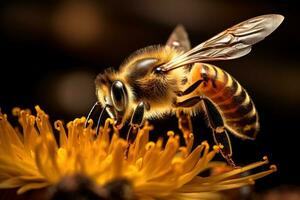 Epic Macro Photography Shot of Honey Bee. Closeup View of Working Bees. Generative Ai photo