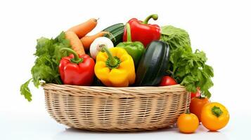 Assorted Organic Vegetables in Basket isolated on White Background. Generative Ai photo