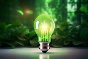 Eco Friendly Lightbulb, Energy Efficiency, Renewable and Sustainable Energy Concept. Generative Ai photo