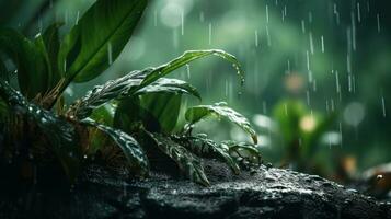 Epic Photography Shot of Rainy Season Background, Enjoying Nature Rainfall and Happy Life Concept. Generative Ai photo