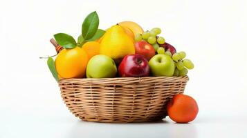 Fresh Fruits in Basket isolated on White Background, Healthy fruits Rich in Vitamins. Generative Ai photo